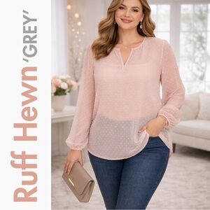 Ruff Hewn ‘GREY’ Women’s Blush Pink Sheer Swiss Dot Top, XL